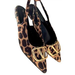 BERNESS / Ruthos / Leopard Print /  Slingback / Flats With Gold Buckle Detailing